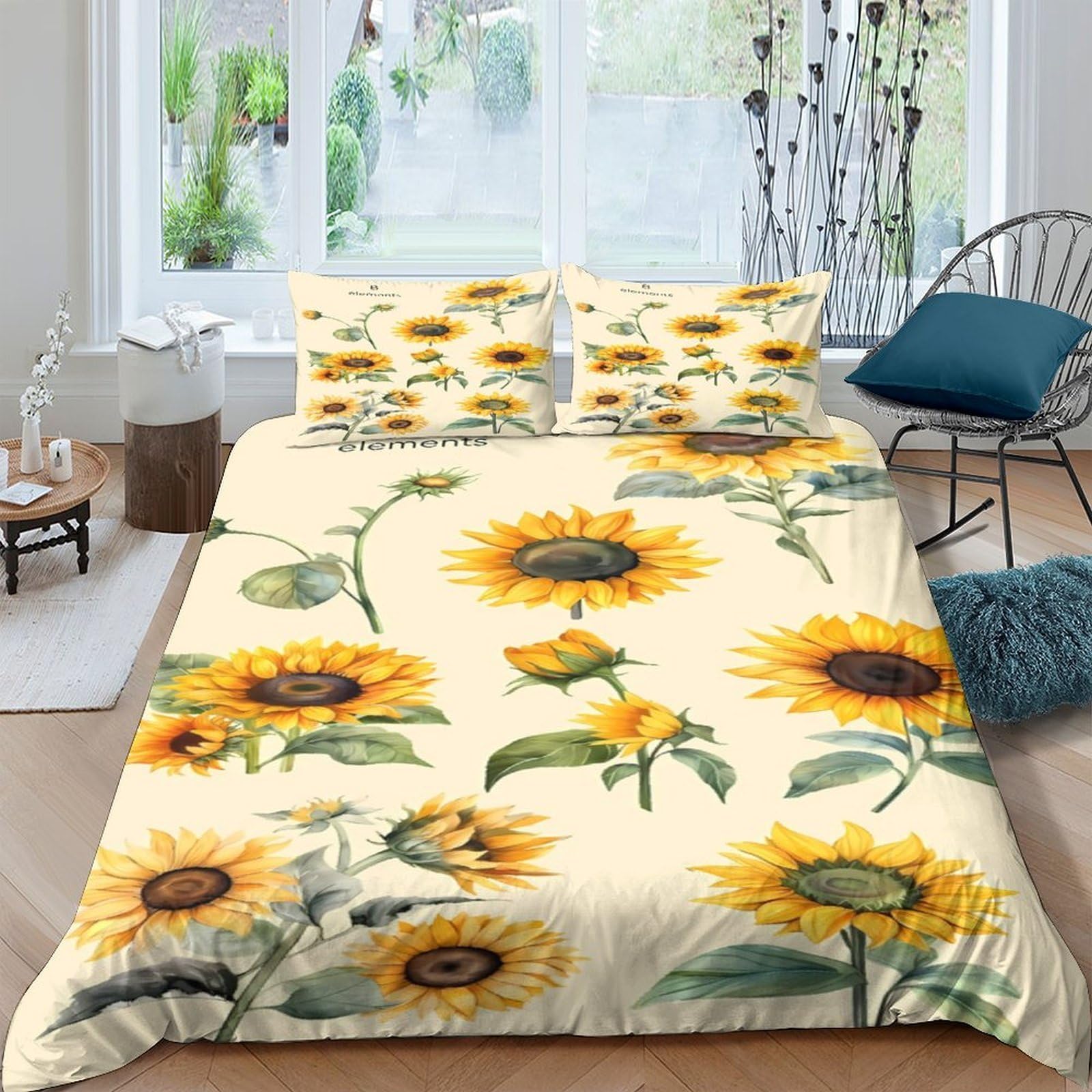 GPLZQXKJNH 3D Printed Sunflower Duvet Cover Set Microfiber Soft Breathable Floral Quilt Cover with 2 Pillowcases for Bedroom Decor Single（135x200cm）