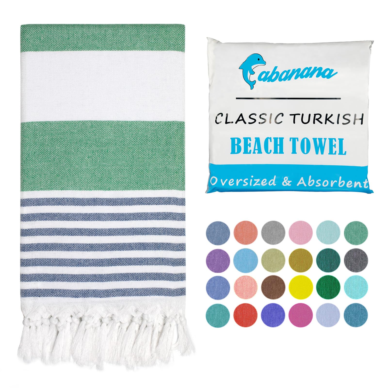 cabanana Turkish Beach Towel Oversized - 40"x70" Quick Dry Sand Free Thin Beach Towels for Adults,Extra Large Cotton Lightweigh Travel Towel for Beach