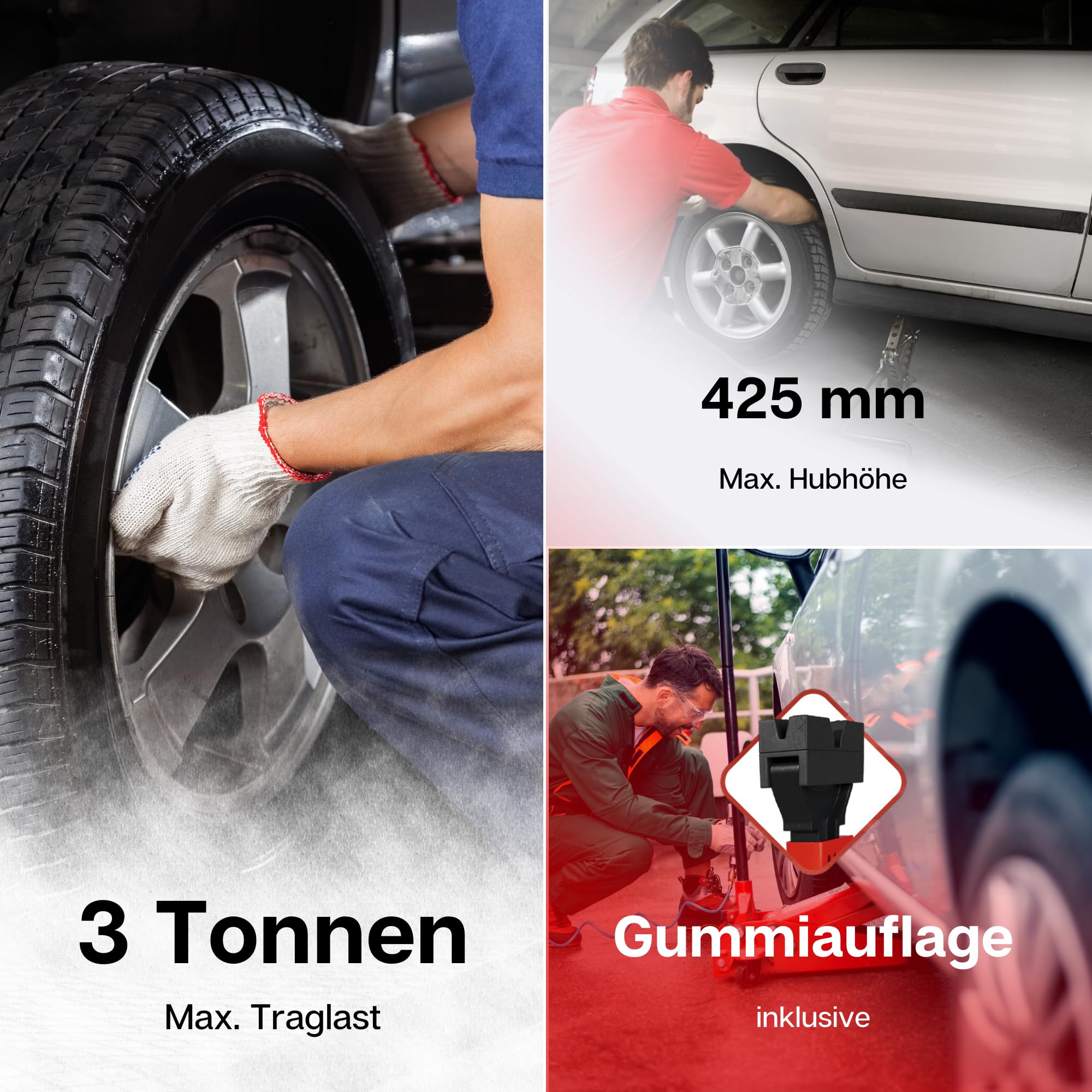 Unterstellbock 3T – Höhenverstellbar, mit Sicherungssperre, robuste Stahlkonstruktion, Gummiauflage für Karosserieschutz – Perfekt für Auto, SUV, Wohnmobil – Tragkraft bis 3 Tonnen