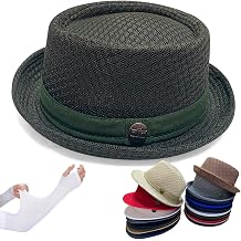 Summer Breathable Mesh Pork Pie Hat for Men Women, Vintage Porkpie Hats Roll-Brim, Sun Protection Beach Outdoor Jazz Cap, Classic Bowler Hat Travel Party, Lightweight Packable