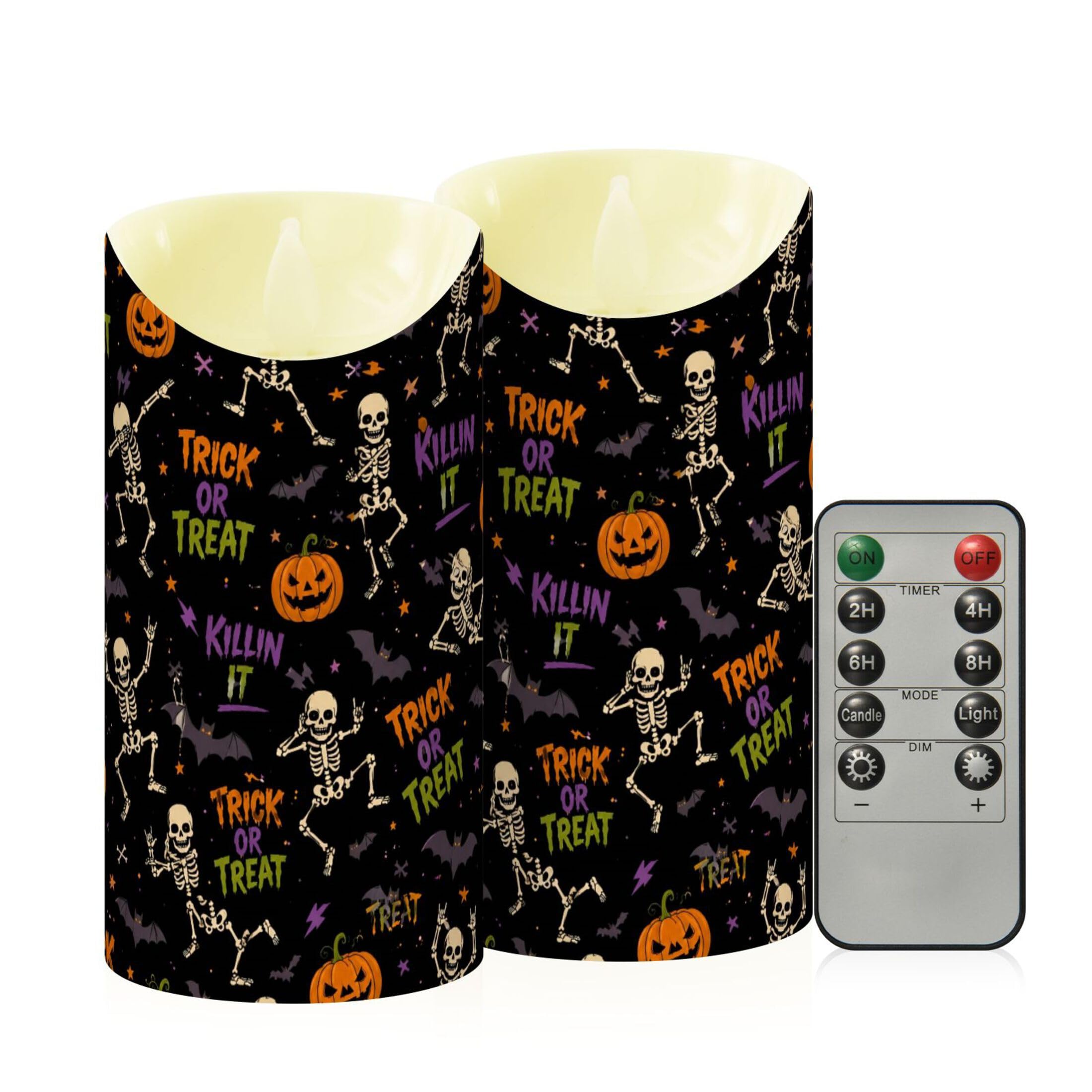 Fuauuyl Halloween LED Flameless Candles Flickering Plastic Pillar Candles Battery Operated Votive Candle with Remote Control and Timer, Home Decoration 2 Pack