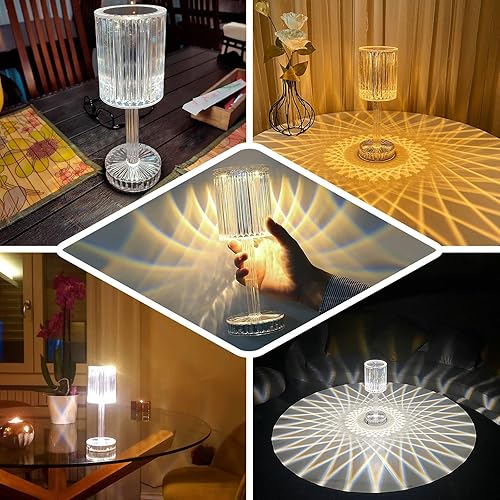 Miniatura 5 de Efavormart - Lámpara de mesa inalámbrica LED de 10 pulgadas con cilindro de cristal acrílico que cambia de color, lámpara de acento recargable con