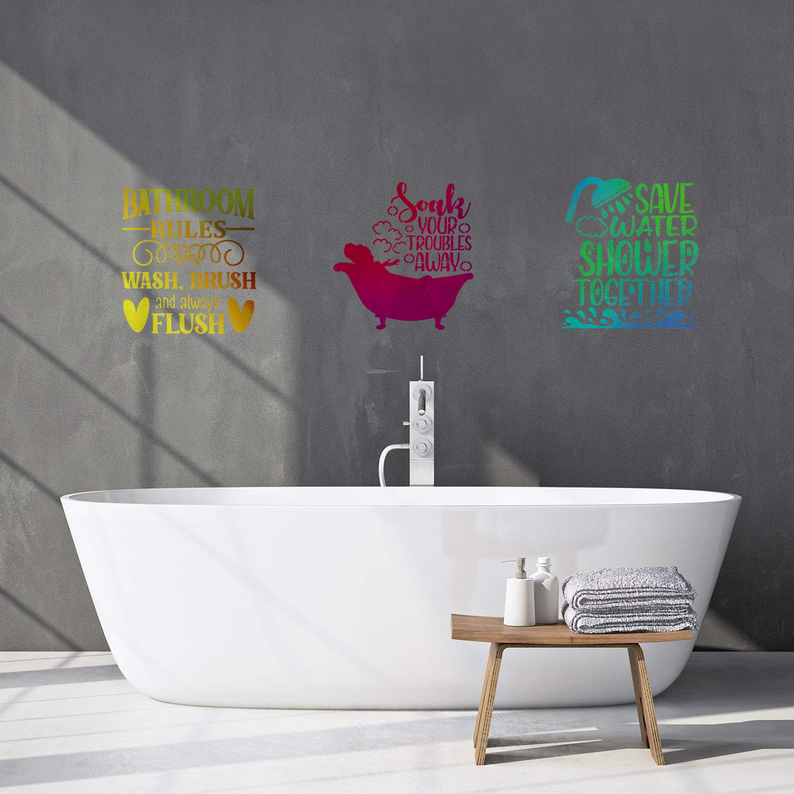 Zonon 9 Pieces Bathroom Decoration Stencils Funny Bathroom Wall Art Molds Toilet Quotes and Sayings Prints Sign Templates for Bathroom Home Wall Decor, 9 x 9 Inch 3