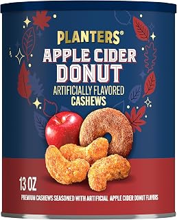 Planters Apple Cider Donut Cashews 13oz | Kettle Roasted Whole Cashews with Cinnamon Apple Flavor - Fall Seasonal Snack