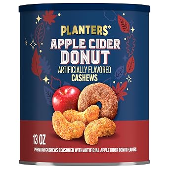 PLANTERS Apple Cider Cashews, Plant Based Protein, 13 Oz 1 Ct | Roasted Cashews. Flavored Cashews. Snacks for Adults. Resealable Canister. Plant Based Protein Snack. Party Mix