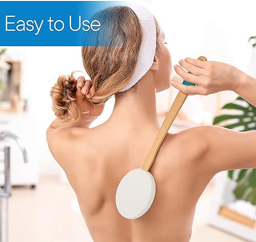 Miniatura 3 de RMS Aplicador de loción de 17.5 pulgadas de largo con 4 almohadillas, mango largo para un fácil alcance y aplicación del gel de baño - Cepillo de