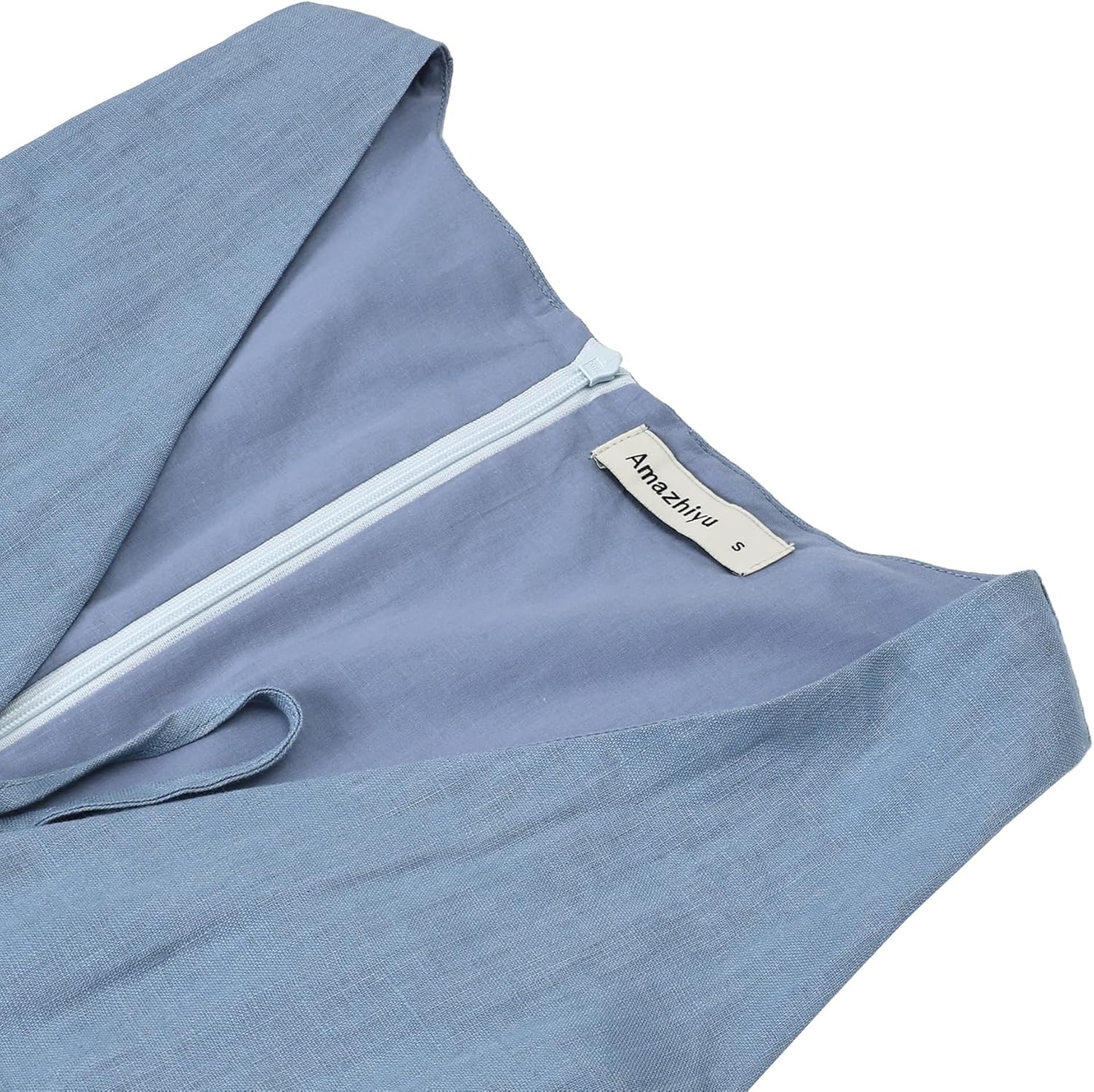 Amazhiyu Womens 100% Linen Summer V Neck Tie Front Sleeveless Mini Tank Dress - Image 4