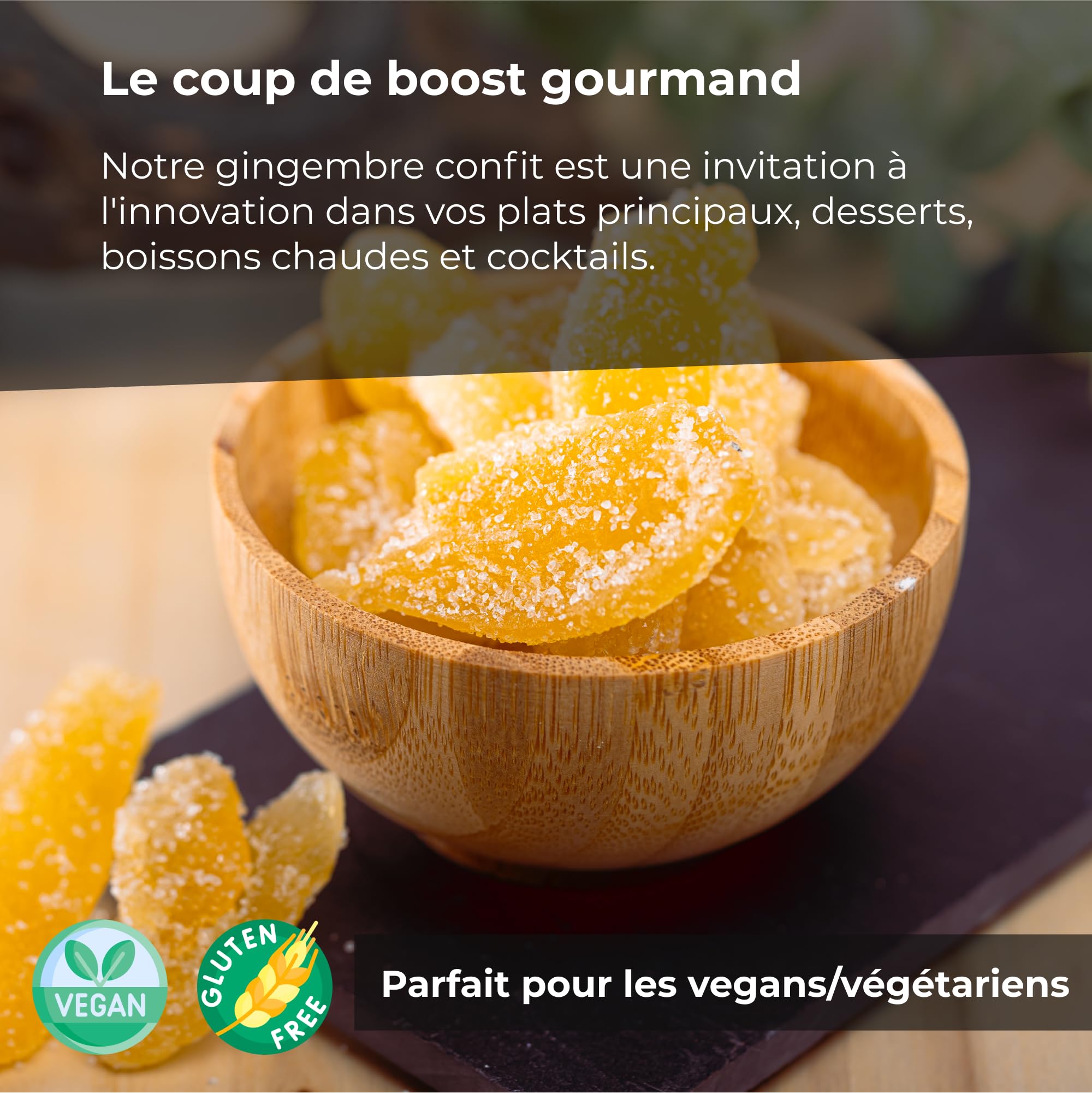 gingembre cristallisé 1 Kg | Gingembre confit en lamelles | Gingembre en Tranches de | Gingembres séchés sucrés | Collation sucrée | IDÉAL pour les recettes | Végétariens et végétaliens | Dorimed