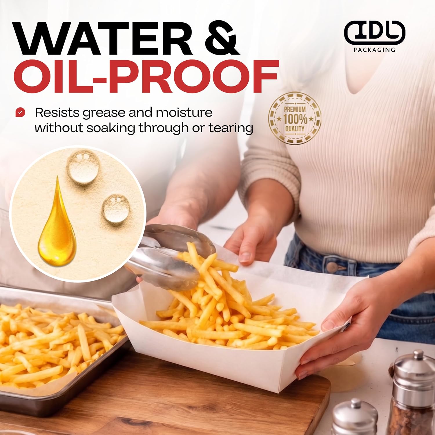 IDL Packaging 15" x 16" PFAS-Free Grease-Proof Paper Sheets, White - Microwave Safe Food Tray Liners - Grease-Absorbing Wrapping Paper for Sandwiches, Cheeses, Hamburgers, etc. (Pack of 1000)