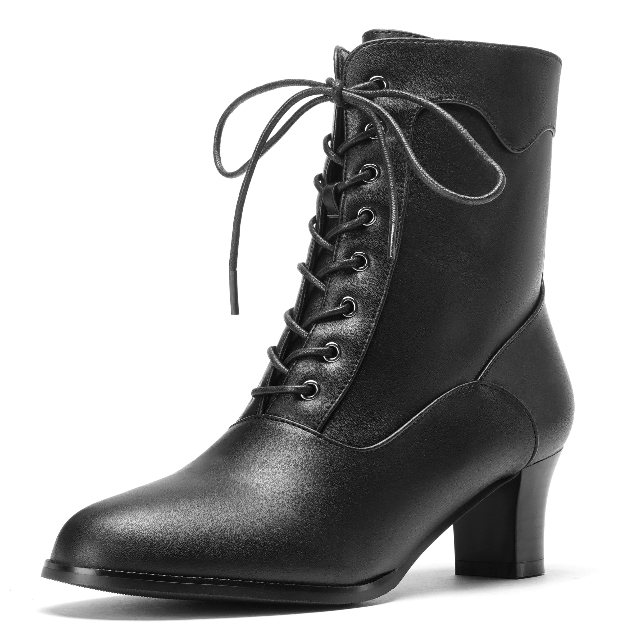 Women Victorian Boots Lace up Ankle Boot Witch Costume Booties Side Zipper