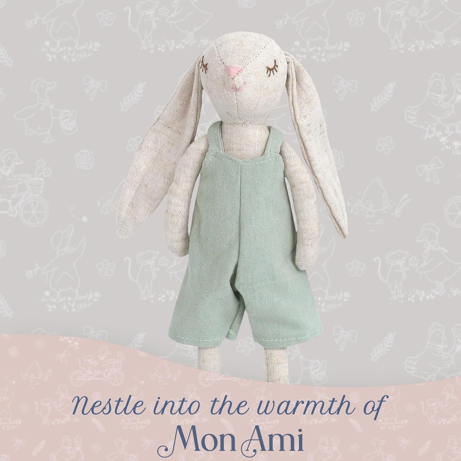 MON AMI Billy The Bunny Stuffed Doll - 9", Soft & Cuddly Plush Animal Doll, Use as Toy or Room Décor, Great Gift for Kids of All Ages