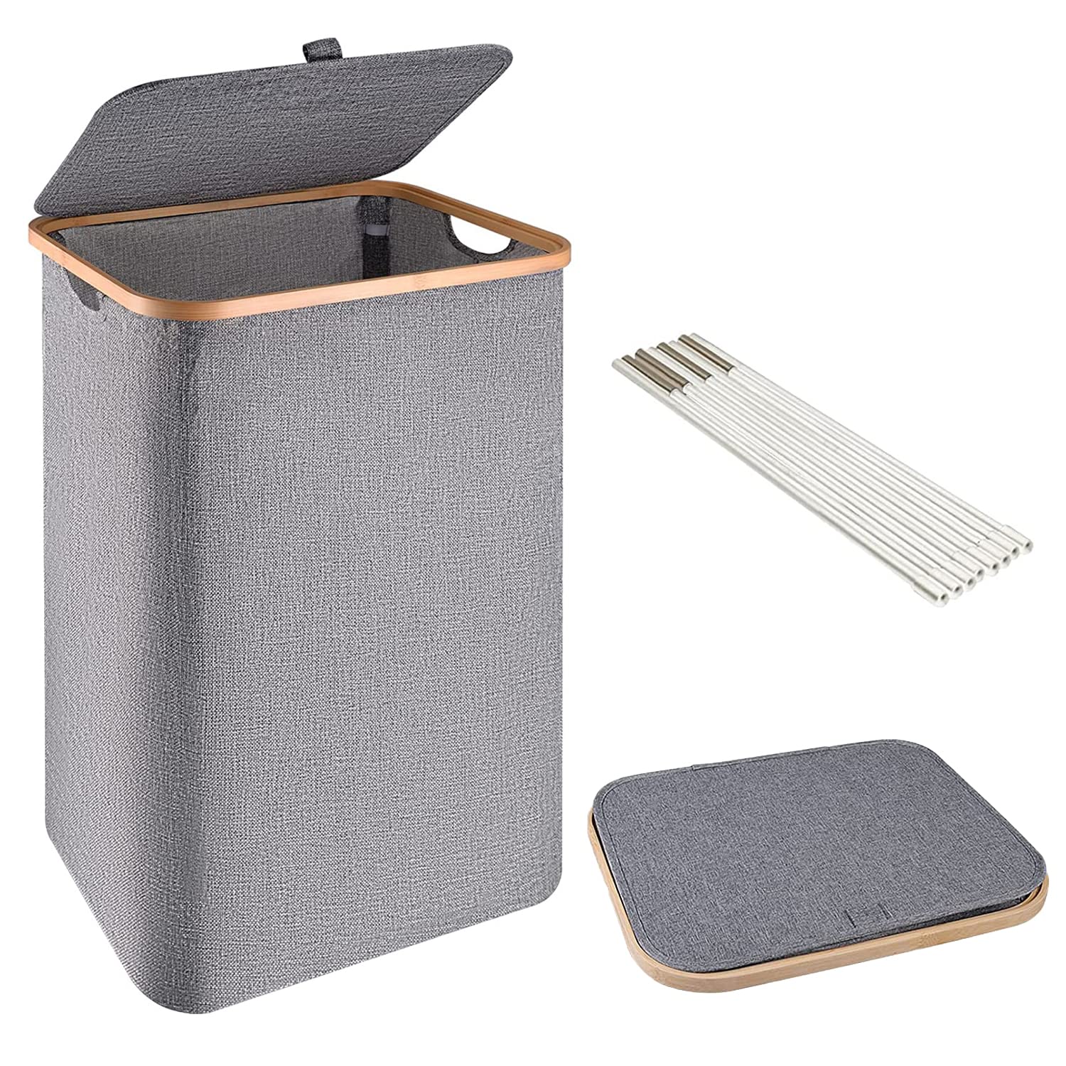 TOMVAES Collapsible Laundry Hamper with Lid,Foldable Laundry Basket Organizer with Bamboo Handles, Waterproof Hampers for Laundry Clothes Towels Blankets Toys Organizer