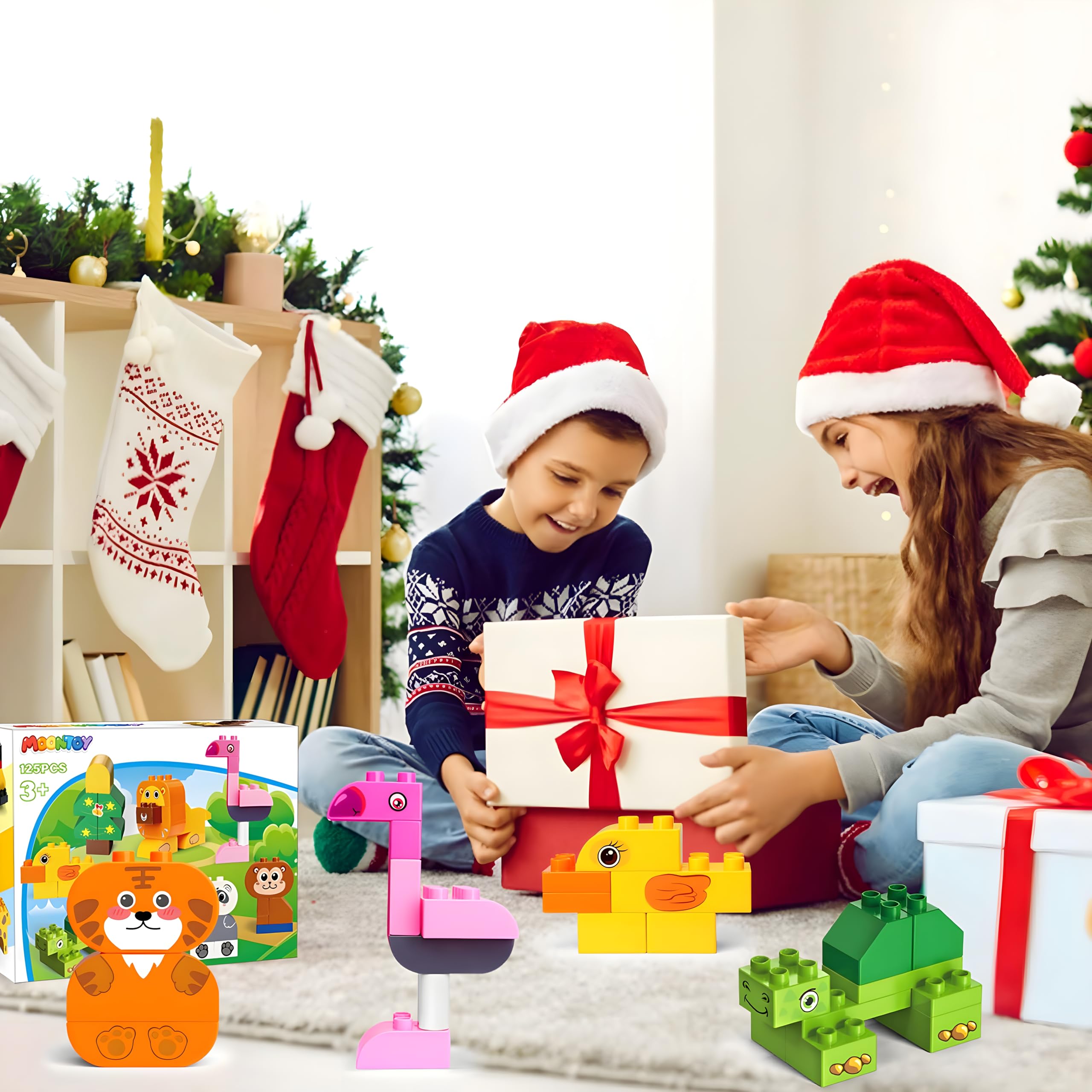 MOONTOY Gros Blocs de Construction 125 Pièces Briques de Construction Créatives Jouet de Construction Colorés pour Enfant Jeux de Construction pour Enfant de 2 à 5 Ans Cadeau Anniversaire Noël ou Fête