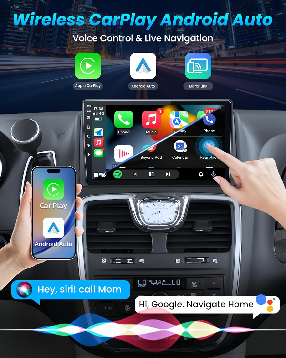 Car Radio Stereo for Dodge Grand Caravan 2011-2020, 9" HD Touch Screen with CarPlay Android Auto FM 5GWiFi GPS Bluetooth Backup Camera SWC