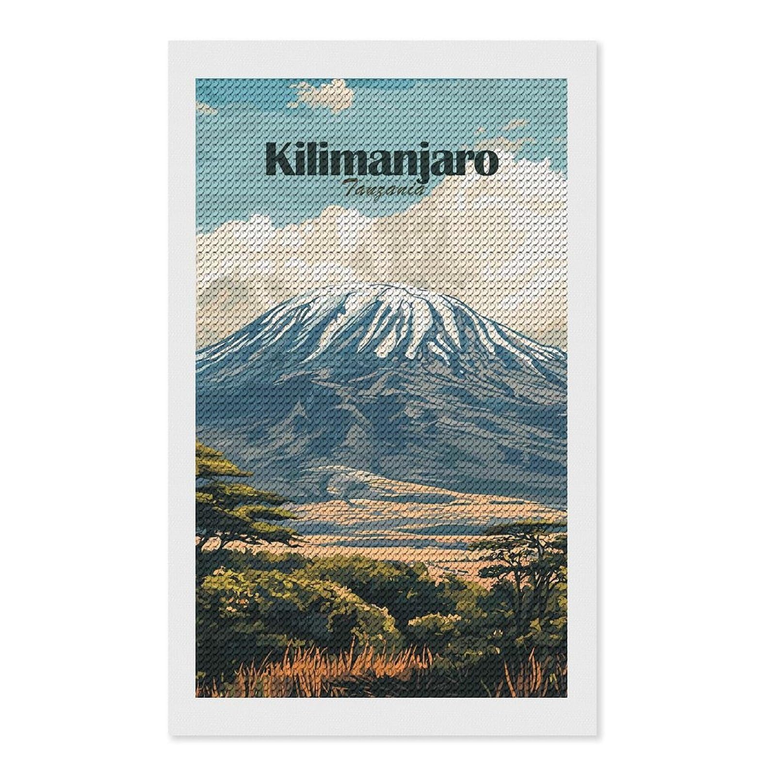 Junmoney Kilimanjaro Tanzania Travel Diamond Painting Canvas Set 12"x20", Mindful Craft Activity, Nice Detail and Sparkle, Farmhouse Decor, Birthday Gift