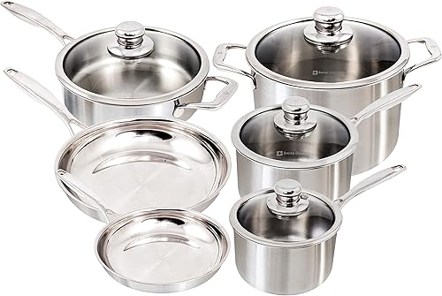 Miniatura 3 de Swiss Diamond Premium Clad - Juego de utensilios de cocina de acero inoxidable de 5 capas, 6 piezas, compatible con inducción, incluye sartenes,