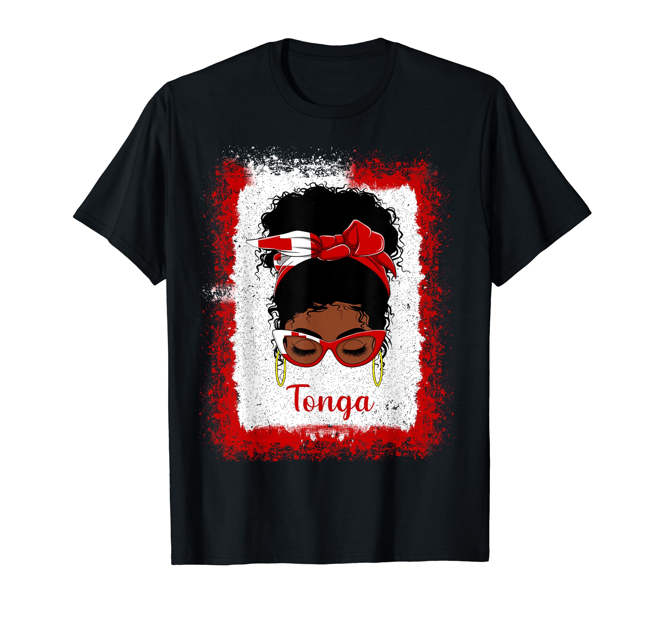 Tongan Messy Bun GirlsMessy Bun Tongan Tonga Flag Womens Woman Girl T-Shirt