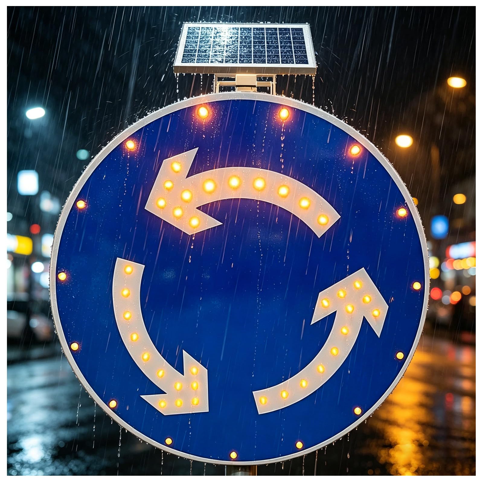 liuyunfeiGL Solar LED Roundabout Traffic Sign, 23.6in Outdoor Aluminum Luminous Sign, Auto Night Bright Light, Weatherproof for Highway Intersections 30in