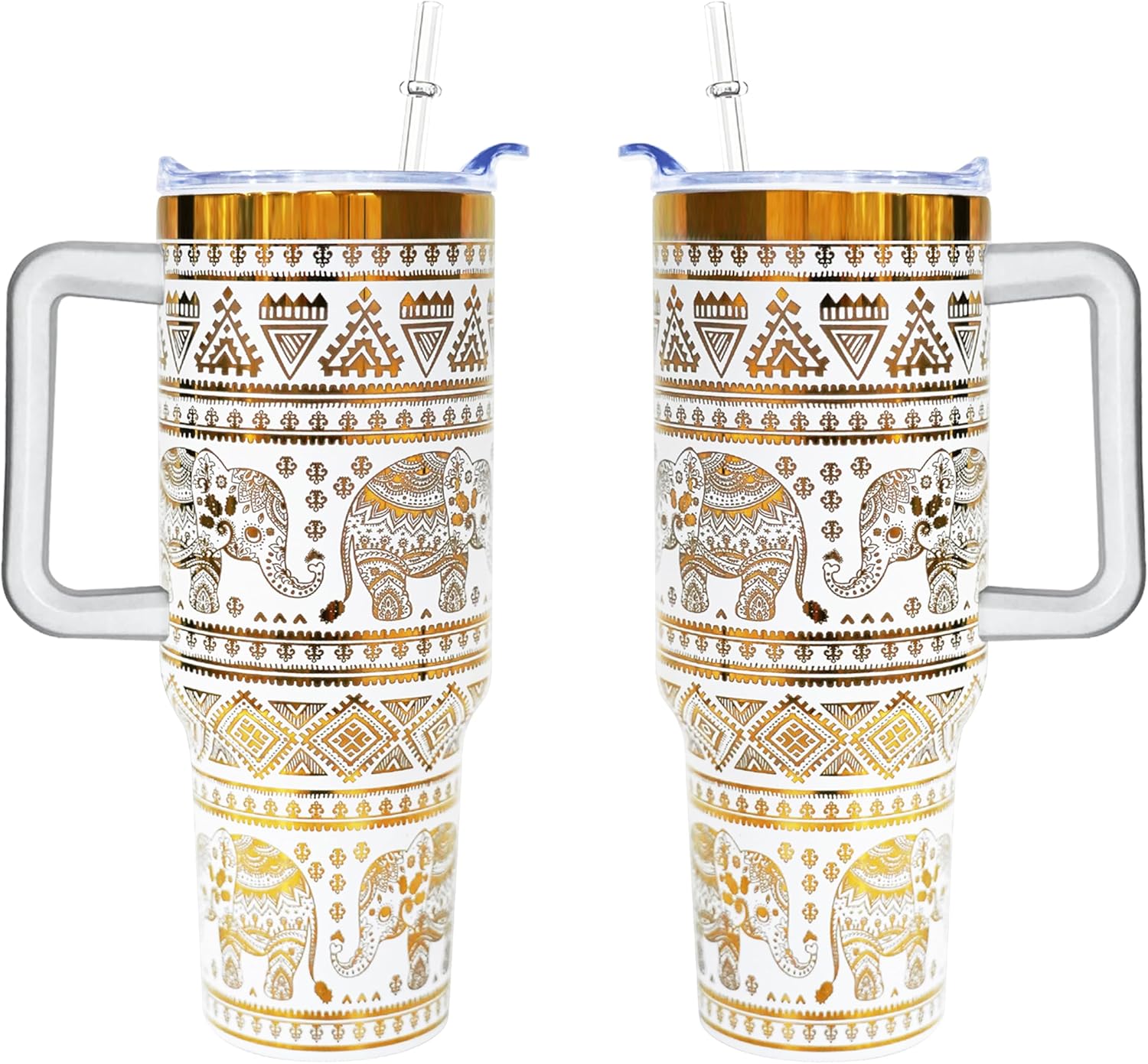 40 oz Elephant Laser Engraving Tumbler With Handle With Lid Straw Double Insulated Travel Coffee Cup Elephant Travel Accessories Must Have Gifts For Women