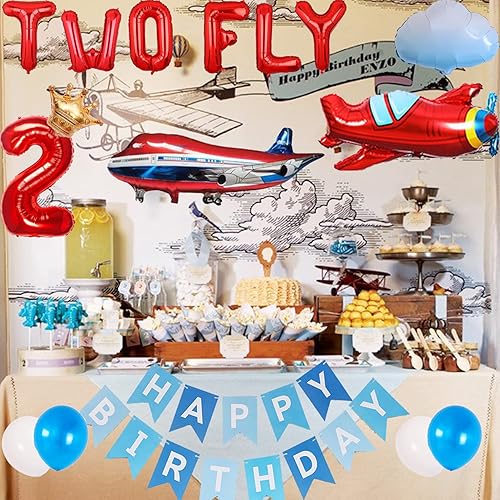 Miniatura 6 de Decoraciones de fiesta de cumpleaños de dos moscas, decoraciones de cumpleaños de avión, decoración de segundo cumpleaños para niño y niña, globos