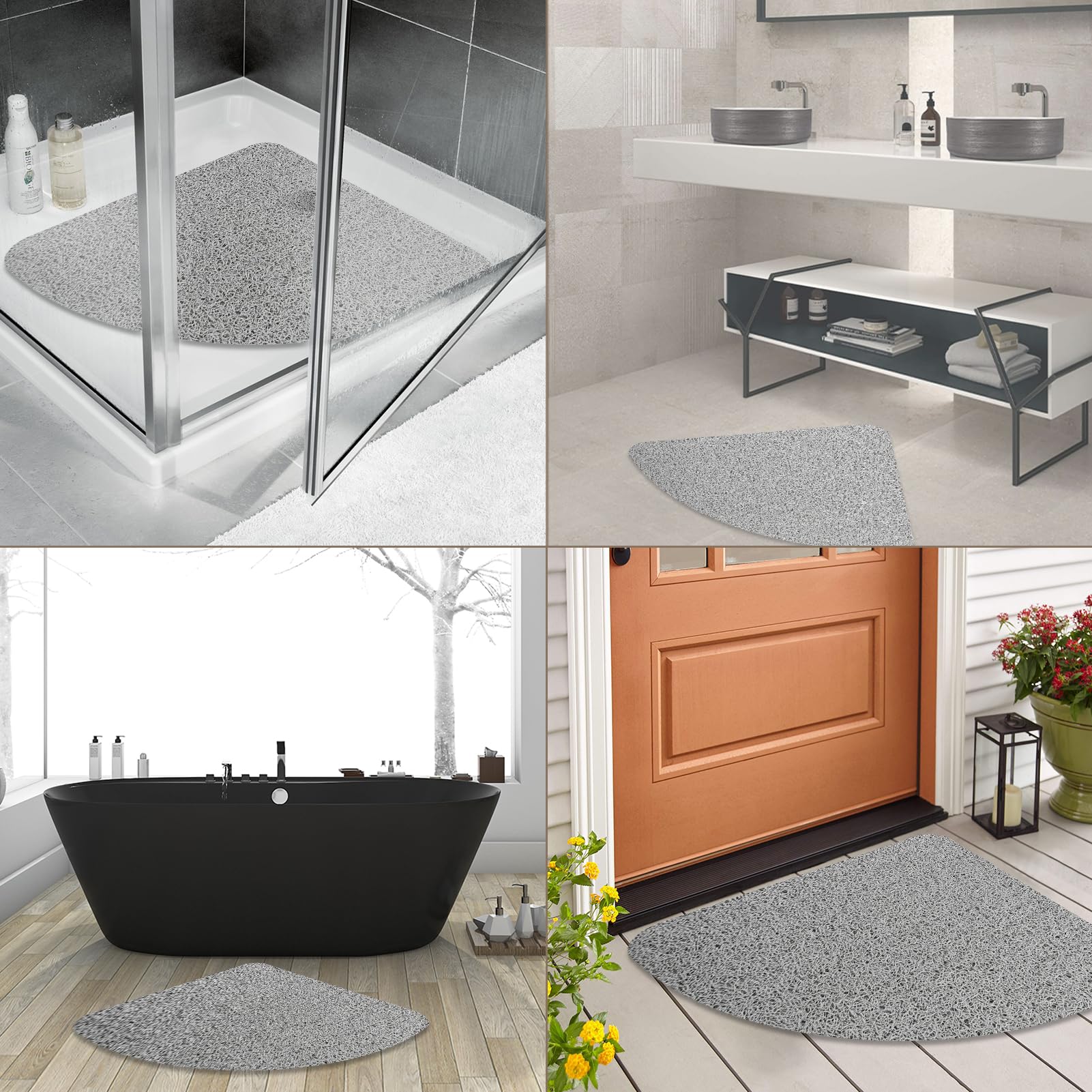 Alfombrilla de ducha de esquina de 80 x 80 cm, antideslizante, antimoho, alfombra de baño para ducha interior, cuadrante curvado, alfombra de baño para baño, área húmeda con drenaje, textura suave,