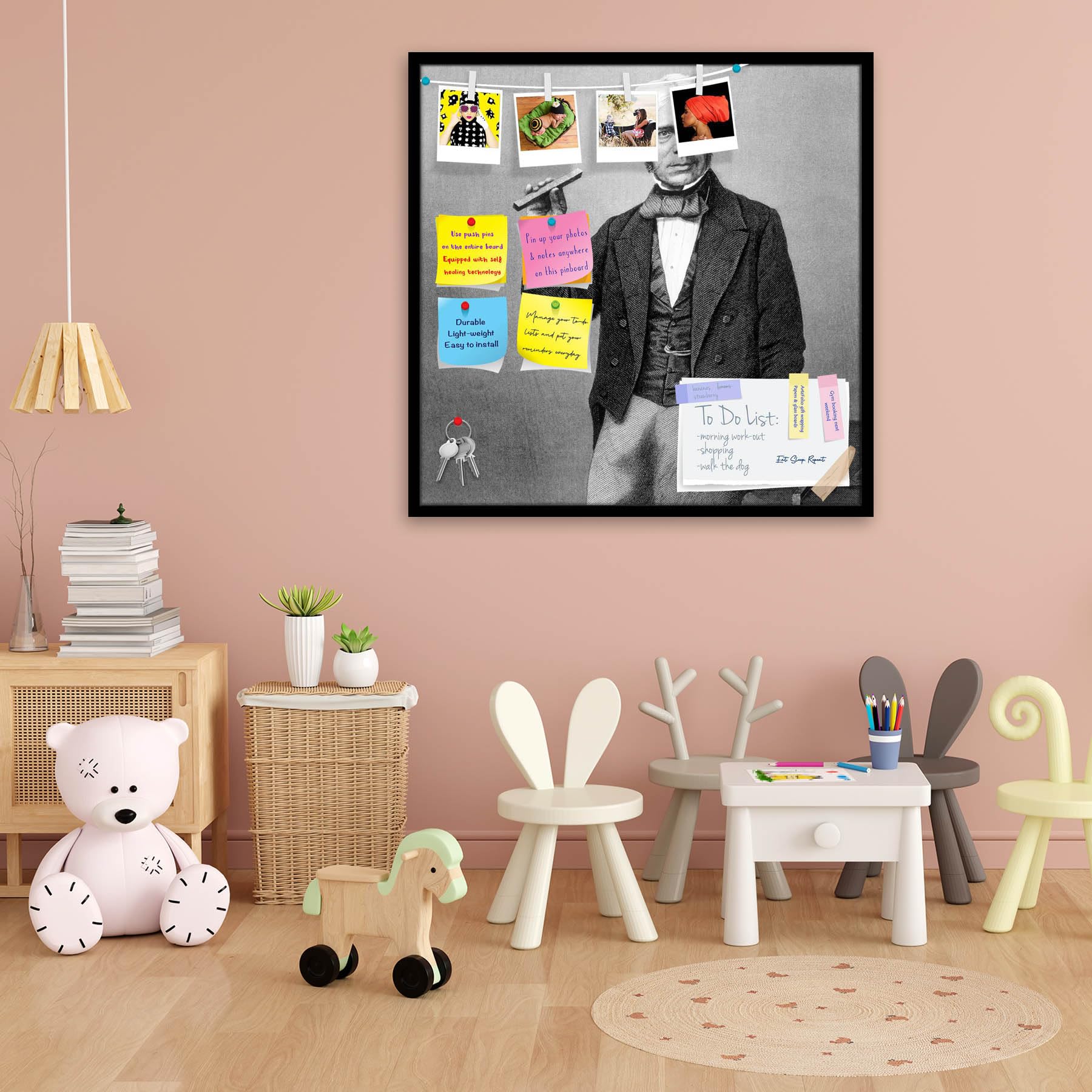 ArtzFolio Michael Faraday Portrait, 1791-1867 | Bulletin Board Notice Pin Board | Vision Soft Board Combo with Thumb Push Pins & Sticky Notes | Black Frame | 16 x 16 inch (41 x 41 cms)