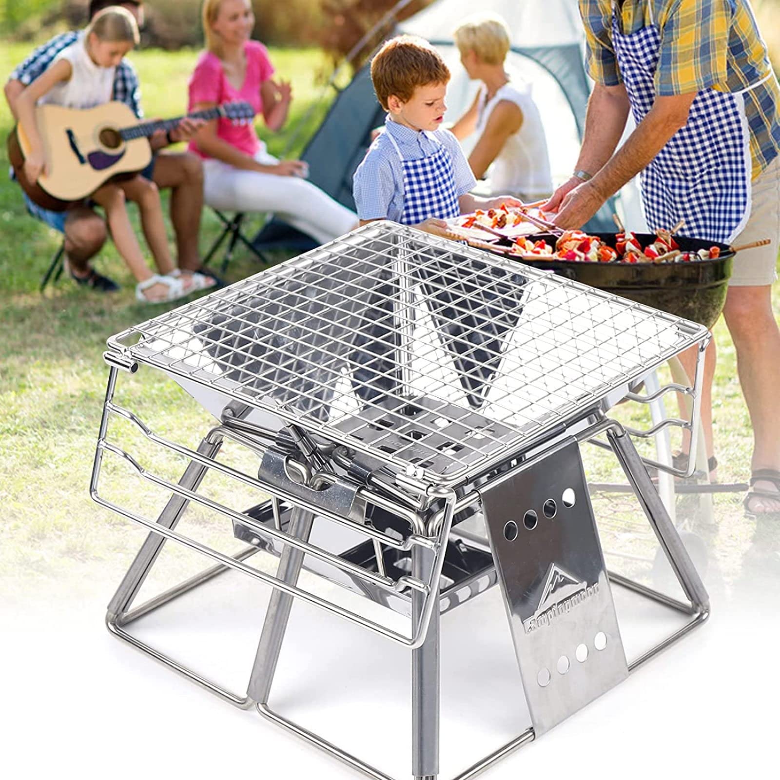 Parrilla de carbón portátil Parrilla de Barbacoa Barbacoa Plegable Equipos al Aire Libre de la Herramienta de la Parrilla del Acero Inoxidable para la Cocina Que acampa
