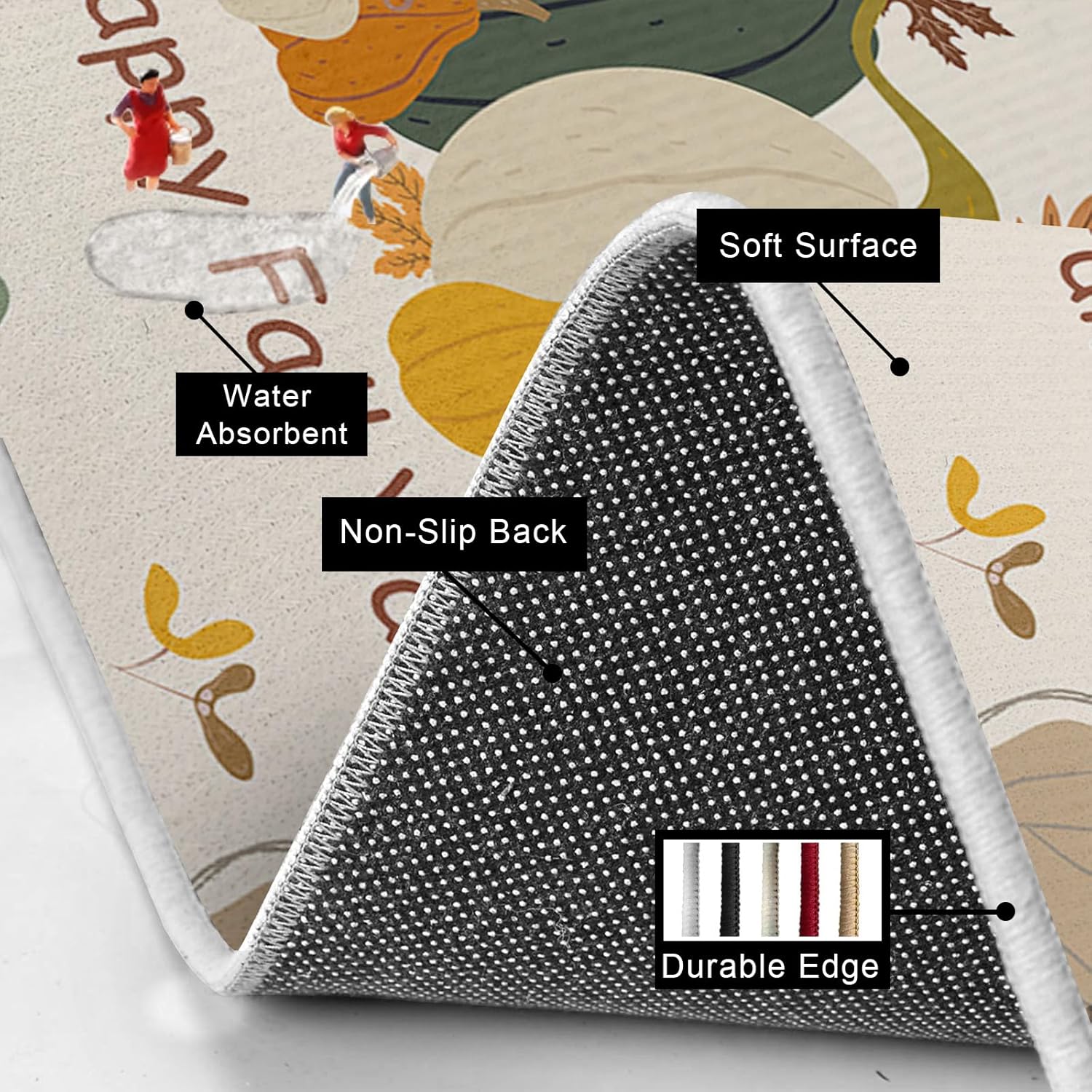 Thanksgiving Day 2 Pieces Kitchen Mats Floor Area Rug Set Mid Century Pumpkins Non-Slip Doormat, Indoor Water Absorbent Standing Runner Rugs for Home Decor Abstract Lines Art