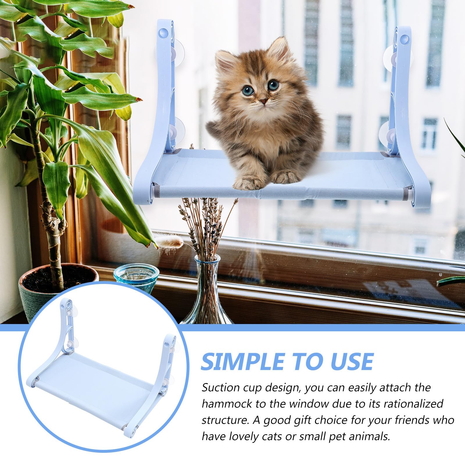 Tofficu Amaca per Gatti da Interno in Resina Pp e Tela Blu, Amaca Sospesa Creativa e Confortevole per Riposo del Gatto in Casa e Decorazione della Gabbia
