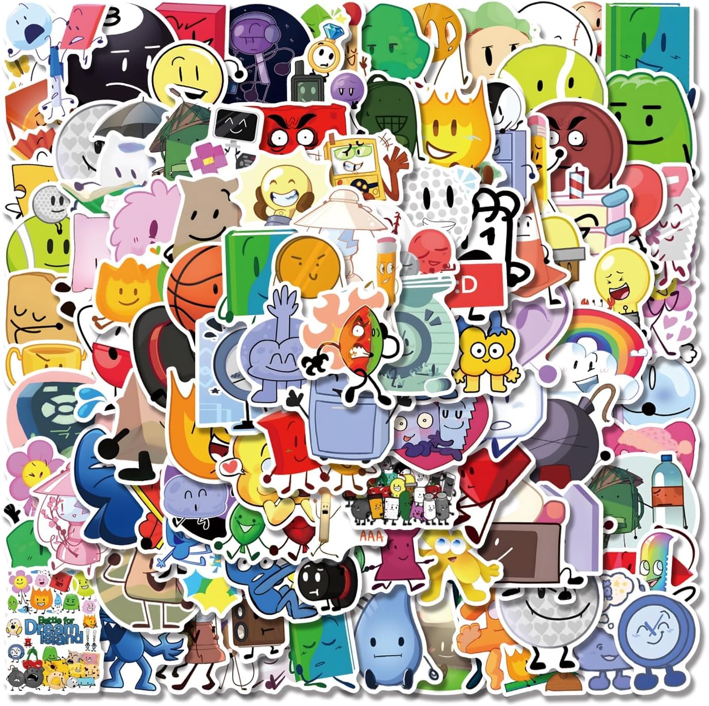 110pcs BFDI Cute Battle for Dream Island Stickers Vinyl Waterproof Decals for Teens Girls Kids Adult for Water Bottle Laptop Luggage Snowboard Guitar Scrapbook Phone Animals Party(BFDI)