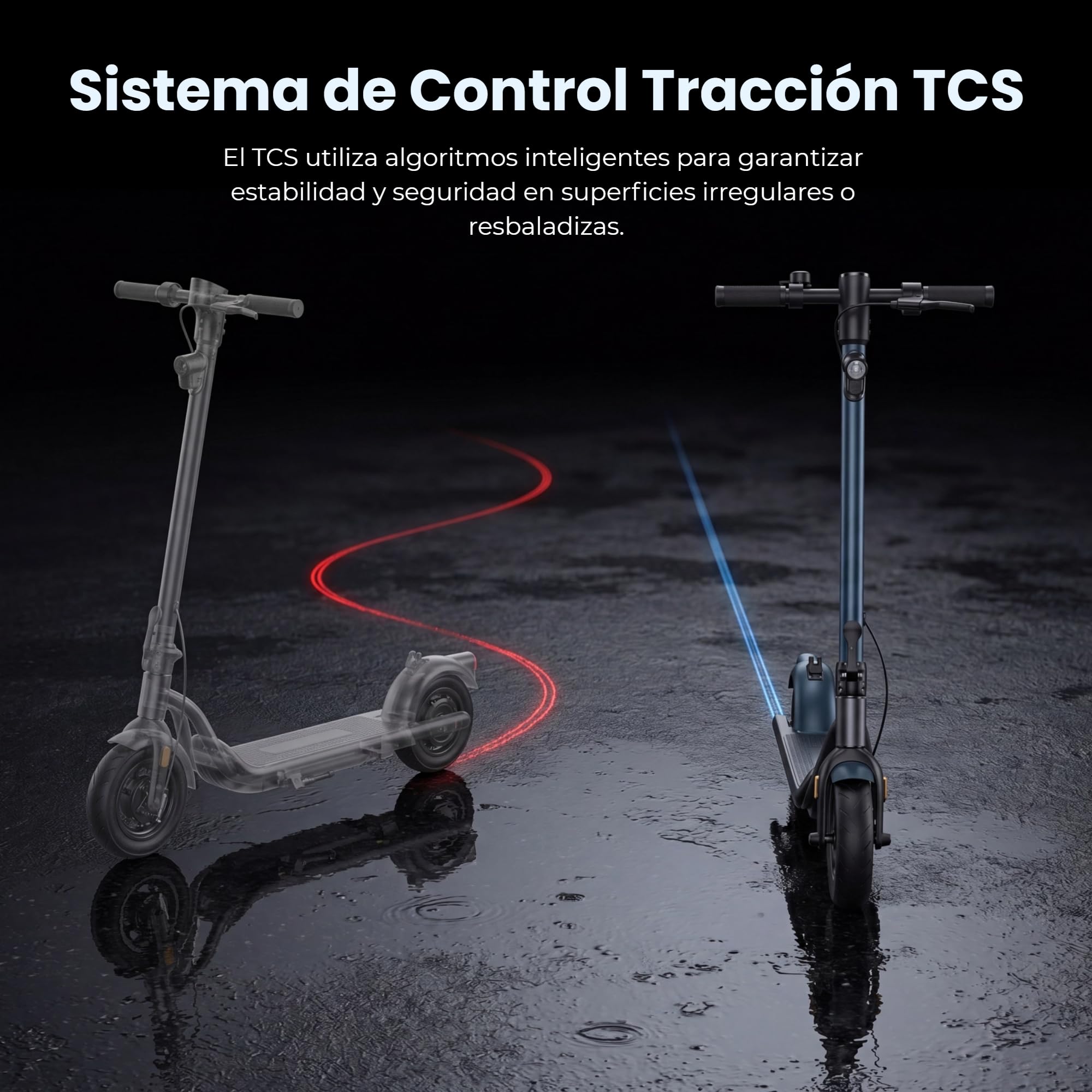 N5 Patinete Eléctrico con Tracción Trasera Neumáticos Tubeless 10" | Motor 350W, 25 Km Autonomía, Pendiente 18%, Sistema TCS, Sistema BMS, Frenos Duales, Estructura ligera, Plegable, IPX4