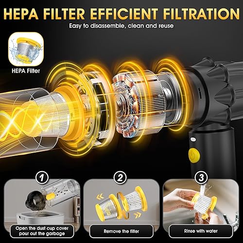 Miniatura 6 de Aspiradora de mano para automóvil, aspiradora inalámbrica de 20000 PA con motor sin escobillas, plumero de aire 4 en 1 y aspiradora con luz LED,