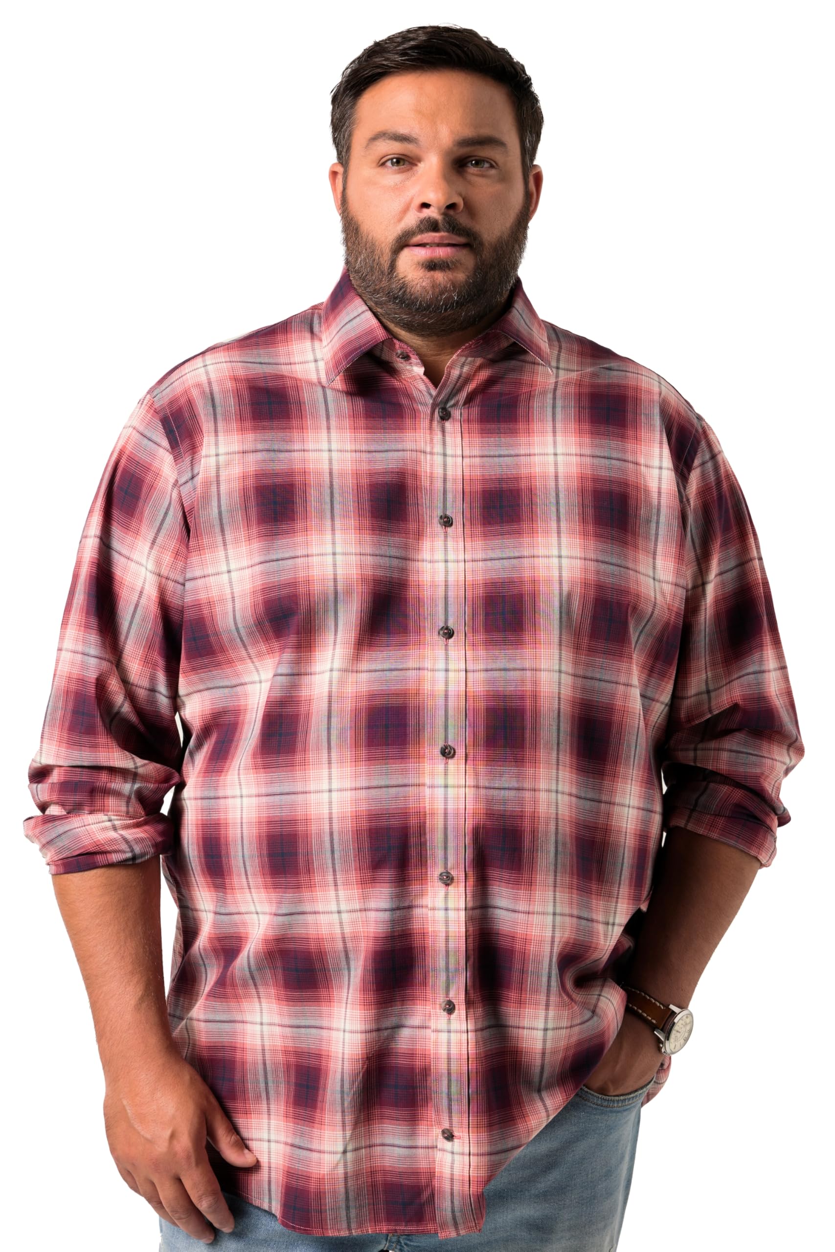 Men Plus Herren große Größen Übergrößen Menswear L-8XL Karohemd, Langarm, Kentkragen, Comfort Fit 841608