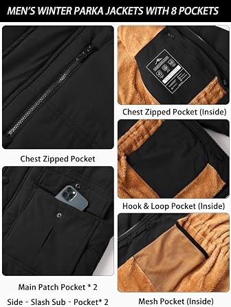 Men's Winter Jacket Fleece Windproof Outdoor Coat Thermal Parka
