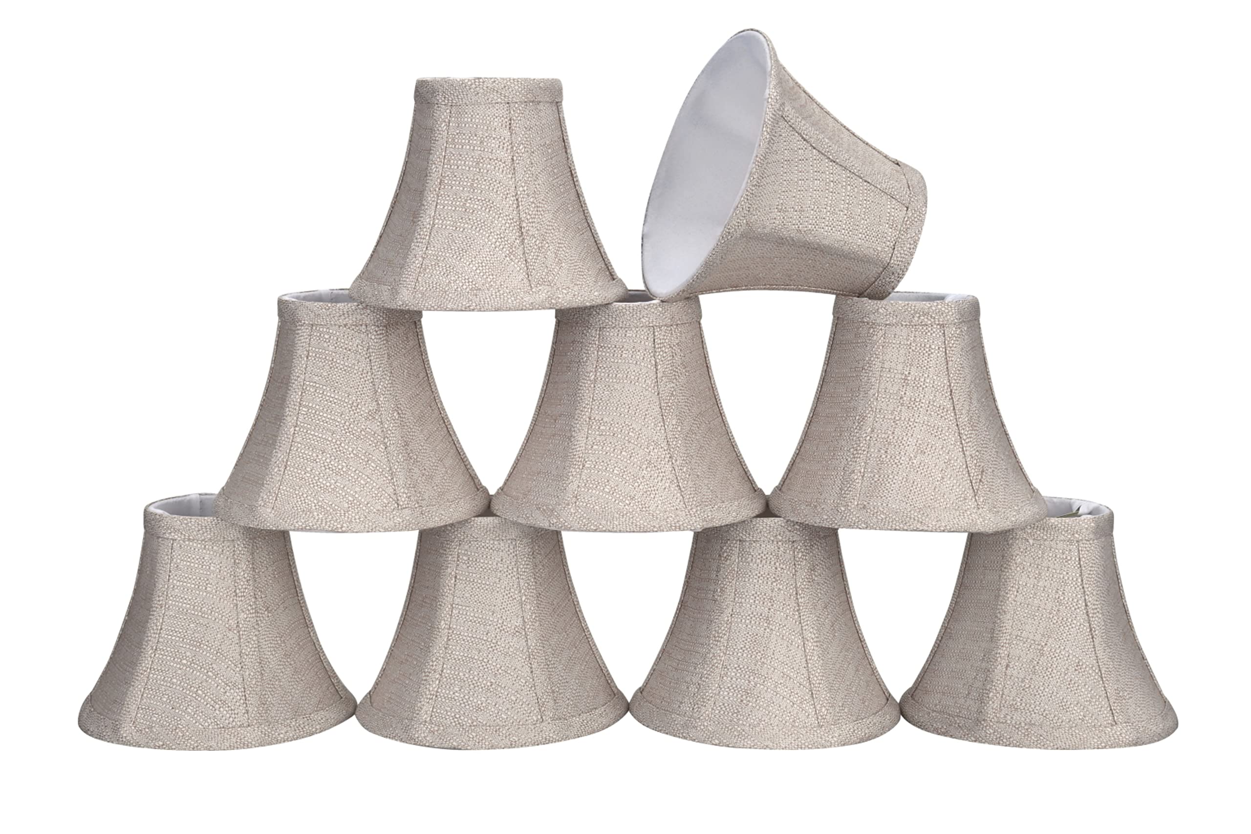 Aspen Creative 30059-9 Small Bell Shape Chandelier Clip-On Lamp Shade Set (9 Pack), Transitional Design in Beige, 6" bottom width (3" x 6" x 5")