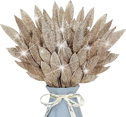 16 hojas artificiales con purpurina de 13.8 pulgadas, plantas falsas de ramas de flores, hojas de árbol de Navidad, rellenos en aerosoles para disponible en Yaxa Costa Rica