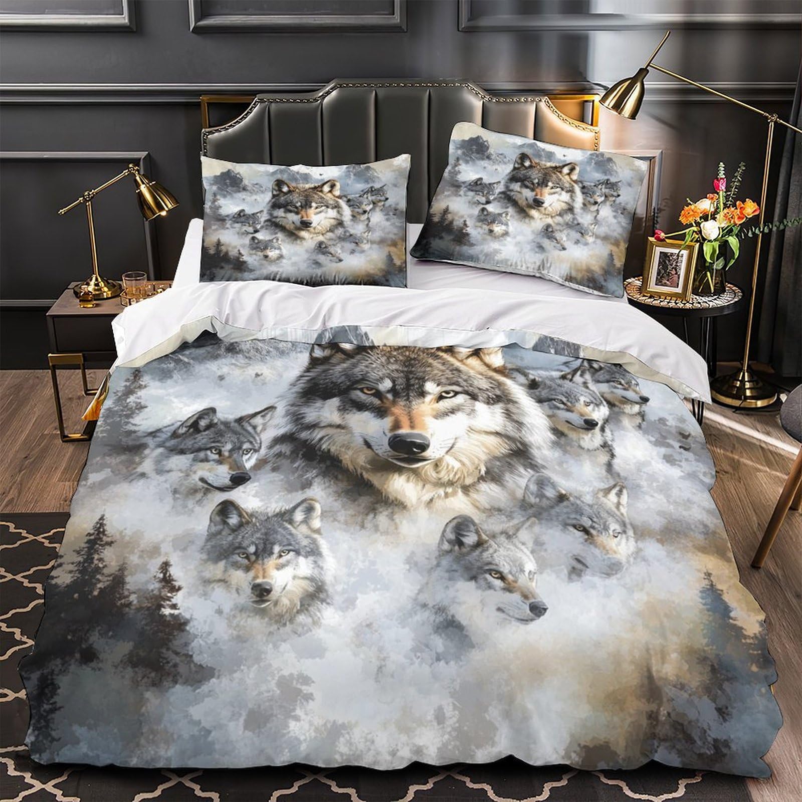 Housse de couette loup hypoallergénique contre les allergies et parure de lit microfibre