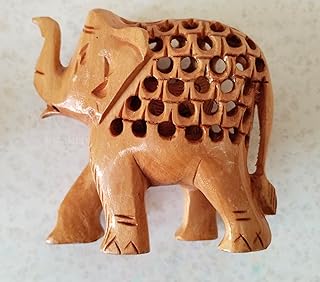 Ideal Star Exports Handcrafted Wooden Elephant Figurine Set – Brown Teak Finish – Carved Indian Jali Work Décor – Pack of 5