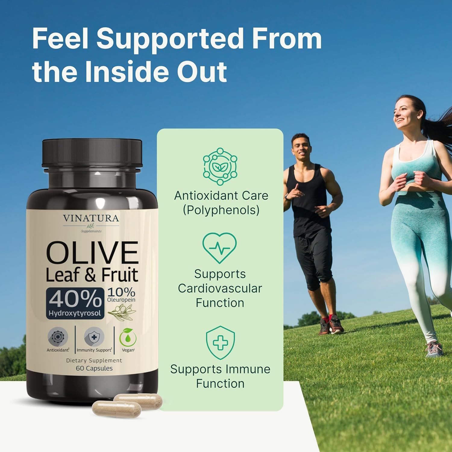 VINATURA Hydroxytyrosol Supplement, Olive Leaf Extract - 40% Hydroxytyrosol Olive Fruit Extract, 10% Oleuropein Olive Leaf Extract Capsules - 60 Capsules - Image 3