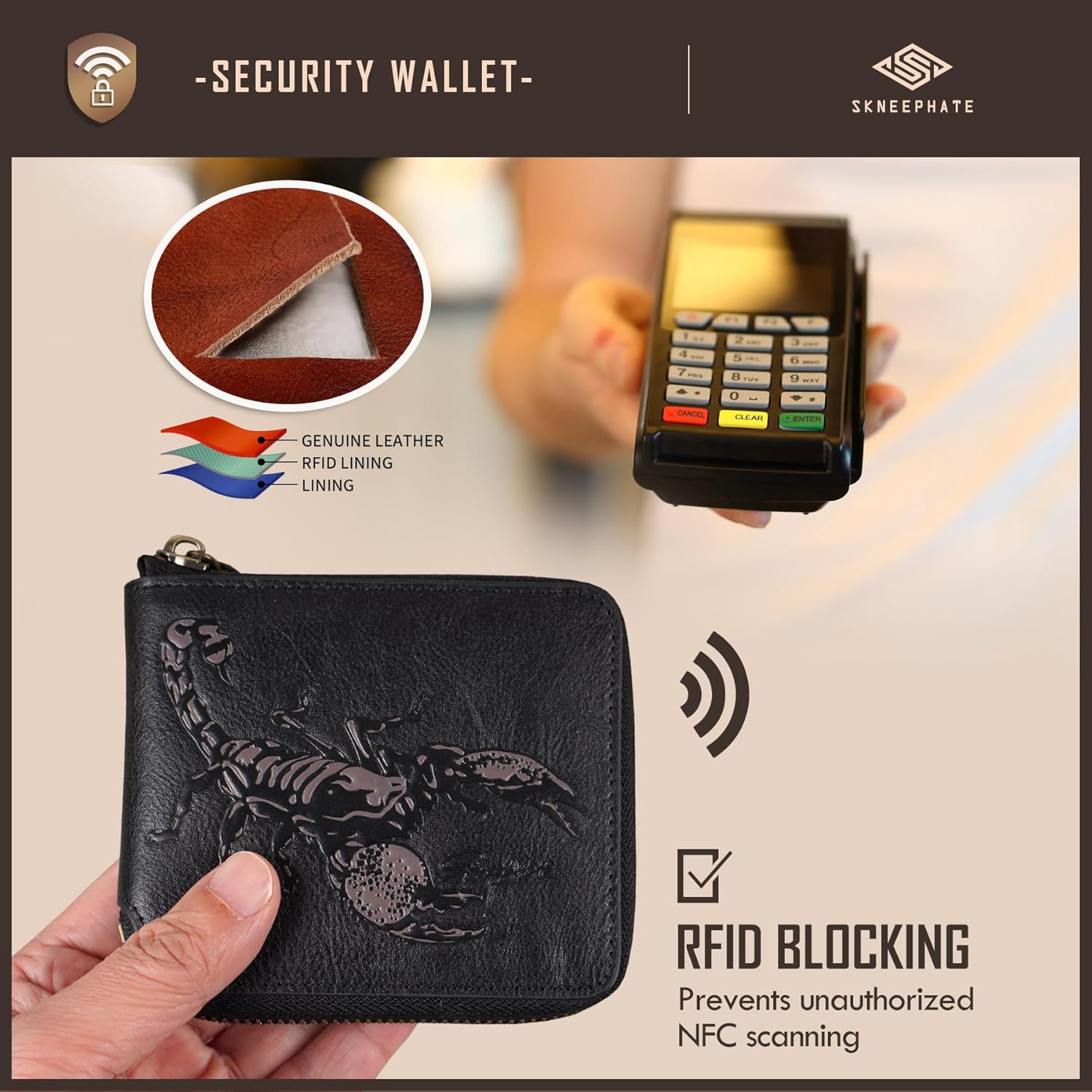 Zipper Wallet For Men,Men's Leather Wallets With Coin Pocket,Extra Capacity,RFID Blocking,Gifts for Him Husband (black) - Image 6
