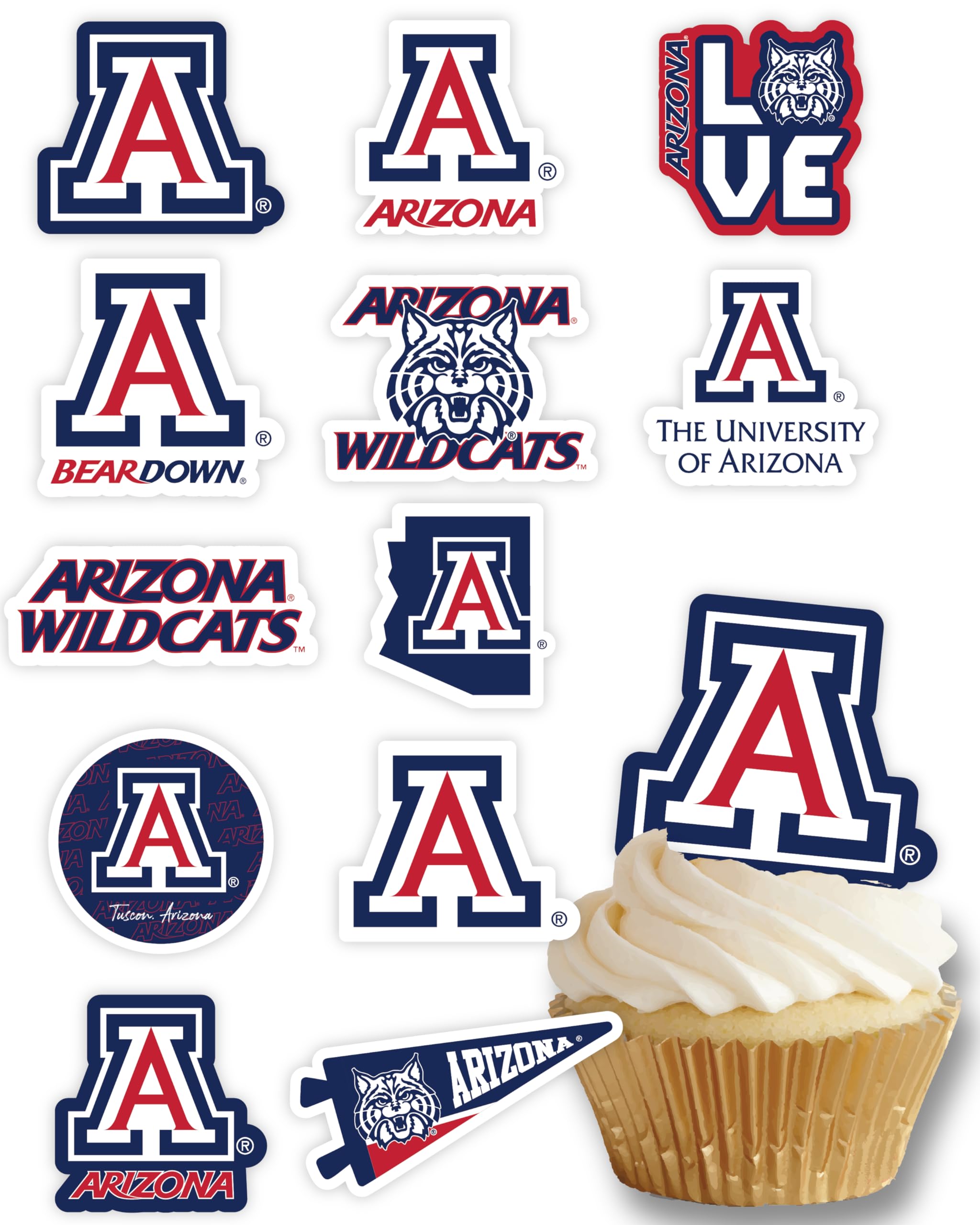 University of Arizona Cupcake Topper Party Supplies for UA Football, Birthday, Graduation Party Decorations (24 Pieces) (Arizona Wildcats)
