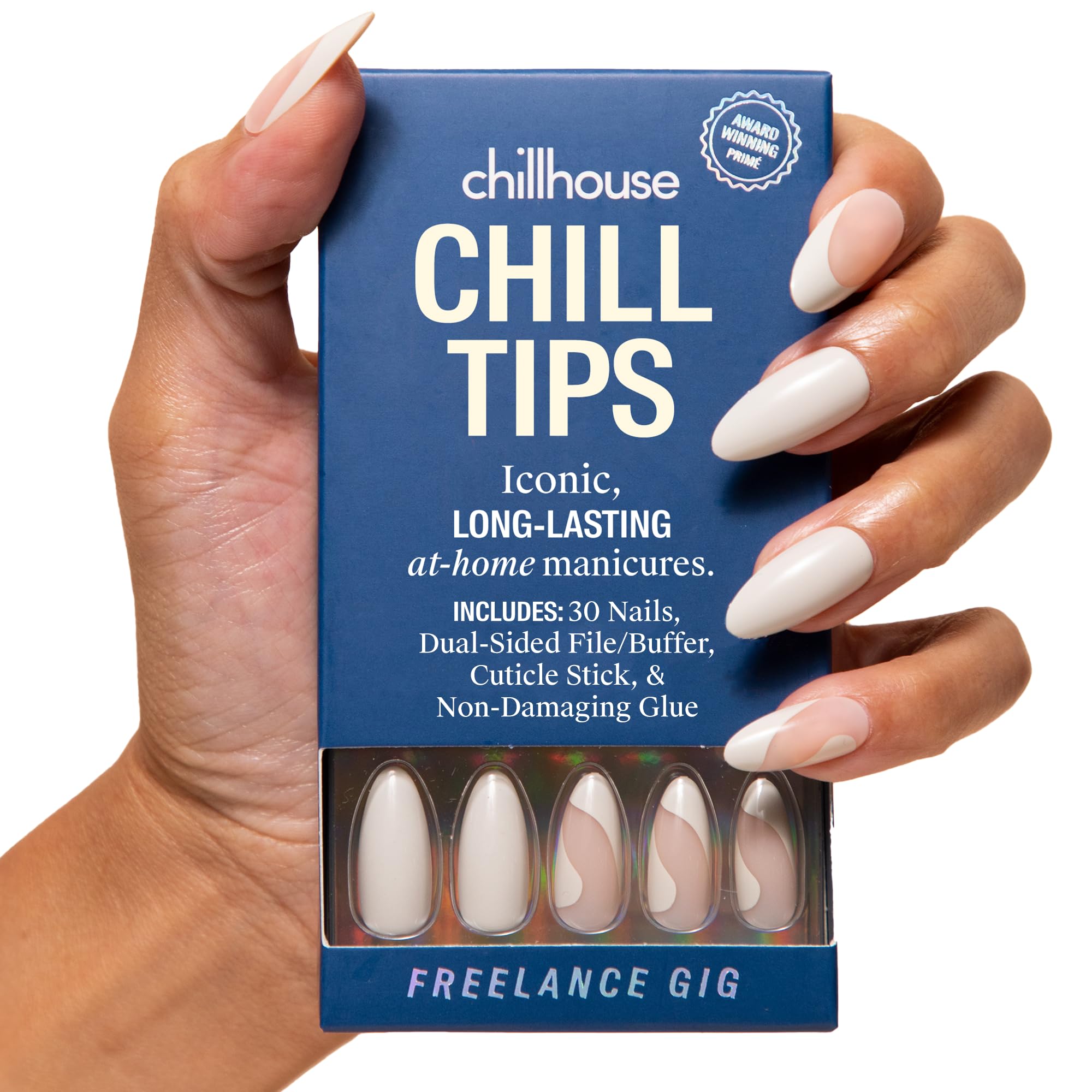 Chillhouse - Chill Tips, Press on Nails Kit - Freelance Gig (Almond) - 24 Nail Shapes & Sizes - Up to 2 Weeks of Wear - Customizable Fit - Reusable -