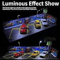 Vista 3 de 1/64 Display Case,Hotwheels Display Case,1/64 Diorama Display Car Park with LED Lights,Model Car Display Case for 5 Parking Spaces.