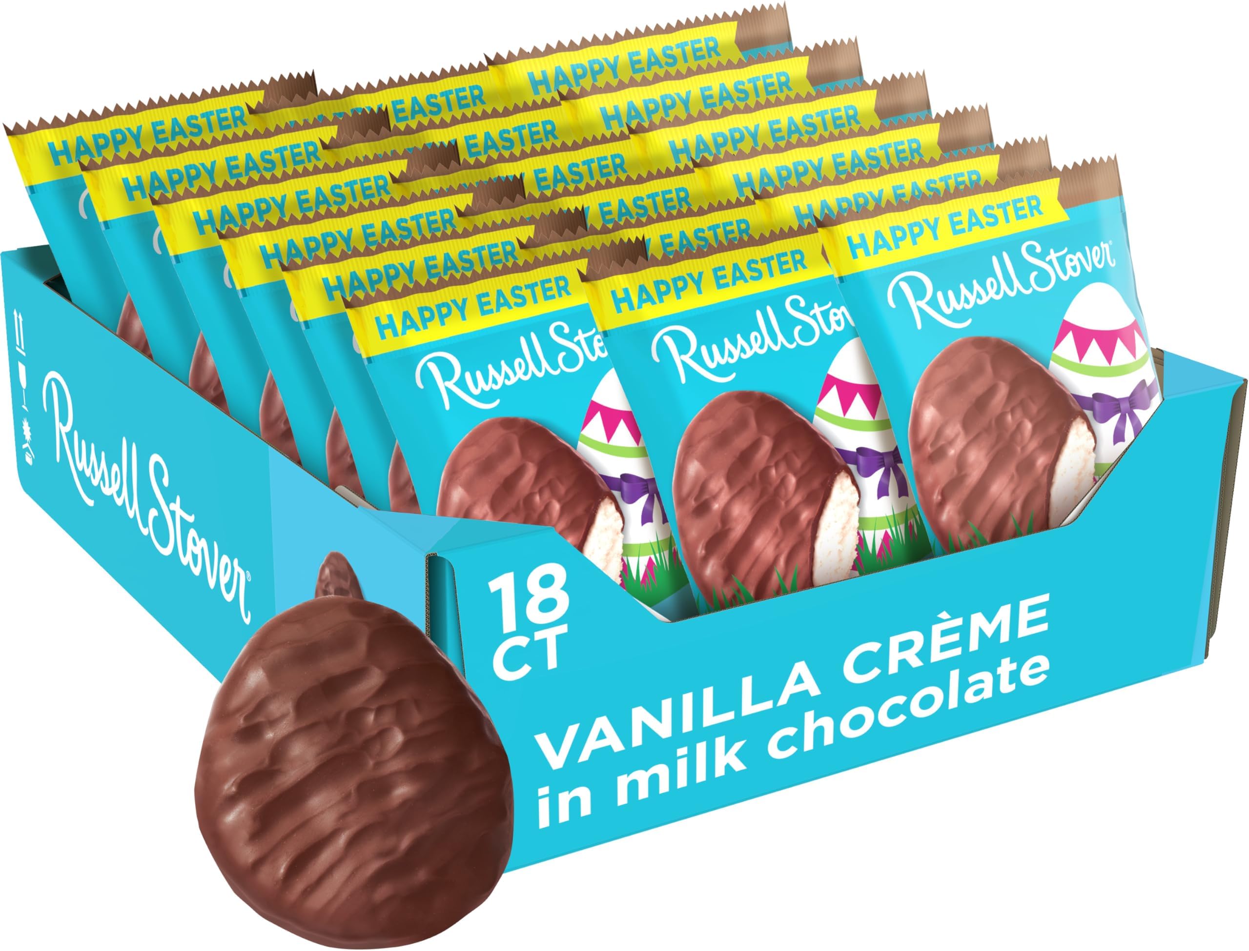 RUSSELL STOVER Easter Vanilla Crème Milk Chocolate Easter Egg, 1.3 oz. (Pack of 18)