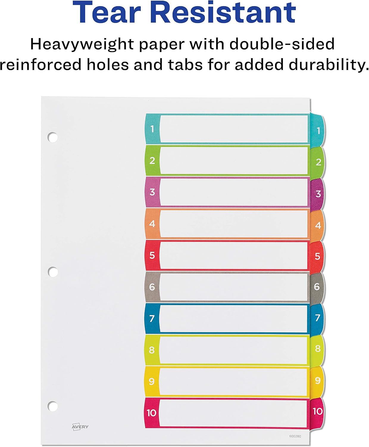 Avery 10-Tab Dividers for 3 Ring Binders, Customizable Table of Contents, Multicolor Tabs, 1 Set (11842)