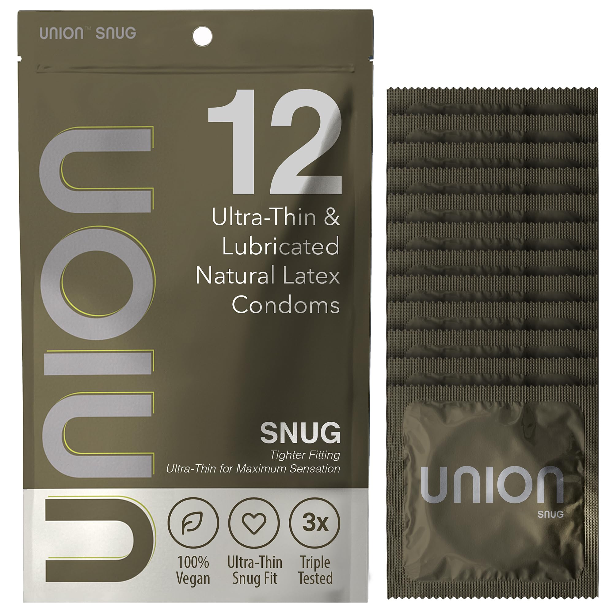 Snug Condoms – Ultra Thin Natural Latex, Lightly Lubricated, Odorless and Vegan, Extra Tight and Secure Fit for Comfort, Sensitive Feel & Body-Friendly for Men – Small Size 49mm, 12 Count