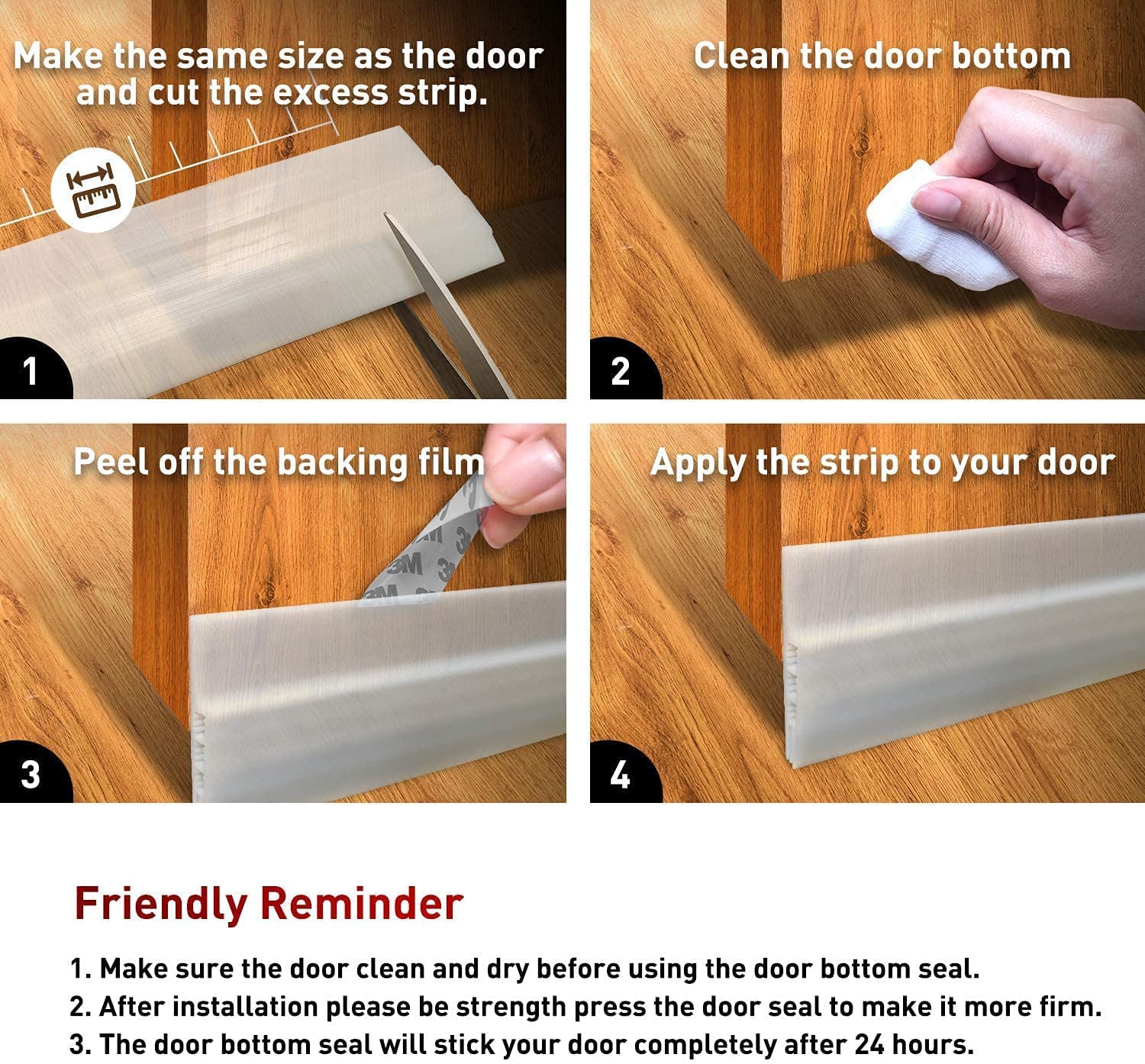 Drofail Door Draught Excluder Door Bottom Seal,Under Door Draft Stopper Soundproof Door Seals Weather Strip Front Door - White 4