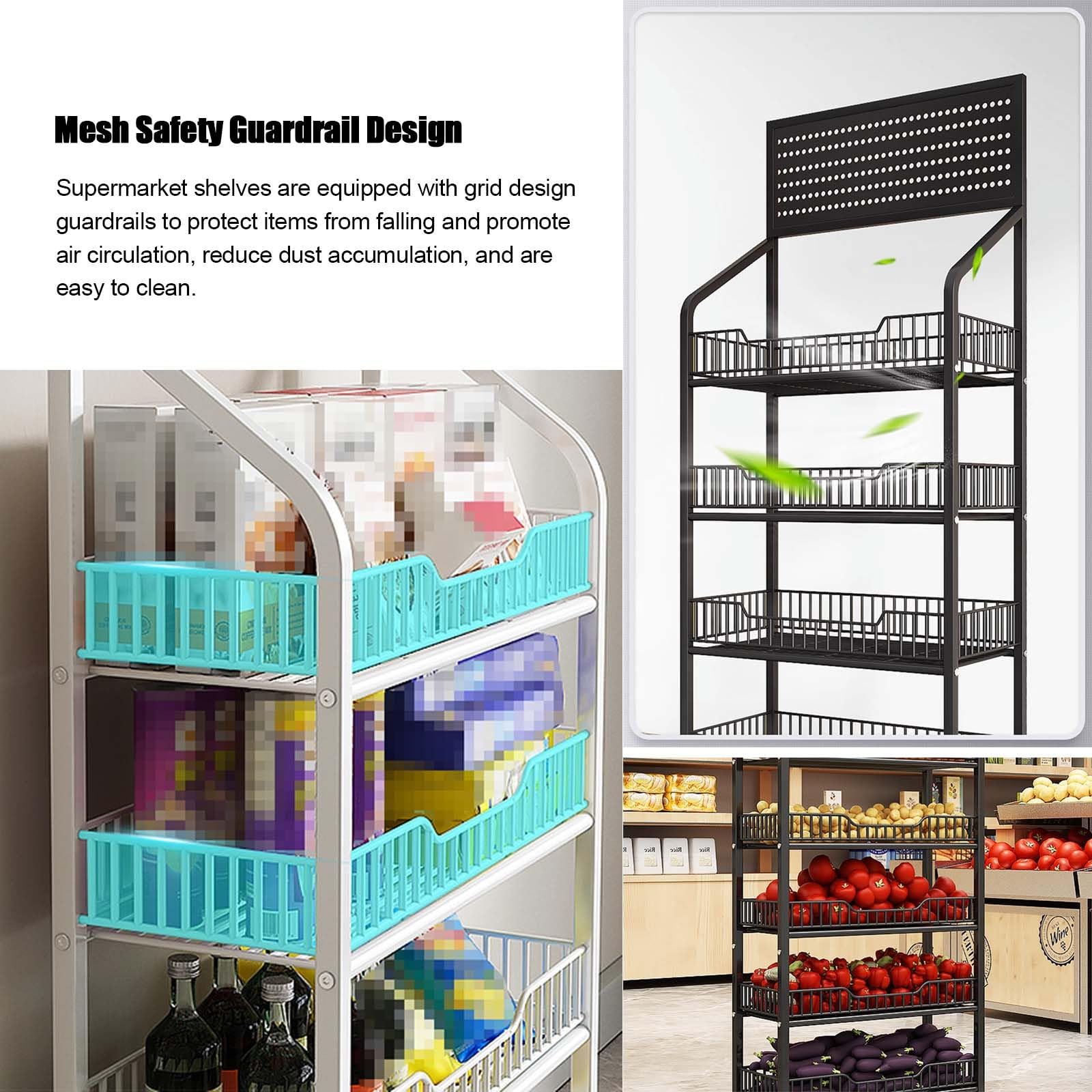 stojak ekspozycyjny, Półka na owoce i warzywa kółkach do supermarketu(White,5 Tier 50cm)