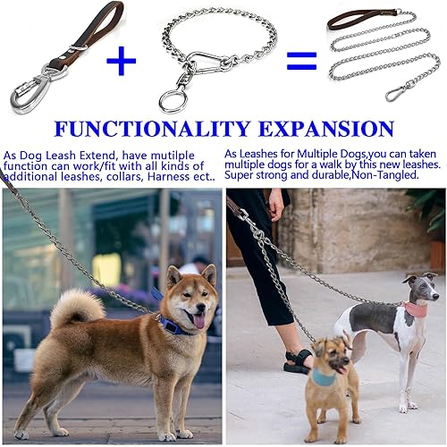 Miniatura 5 de Collar y extensión de correa para perro de acero inoxidable 304 a prueba de mordidas, antienrollamiento, entrenamiento y caminar (pequeño 18