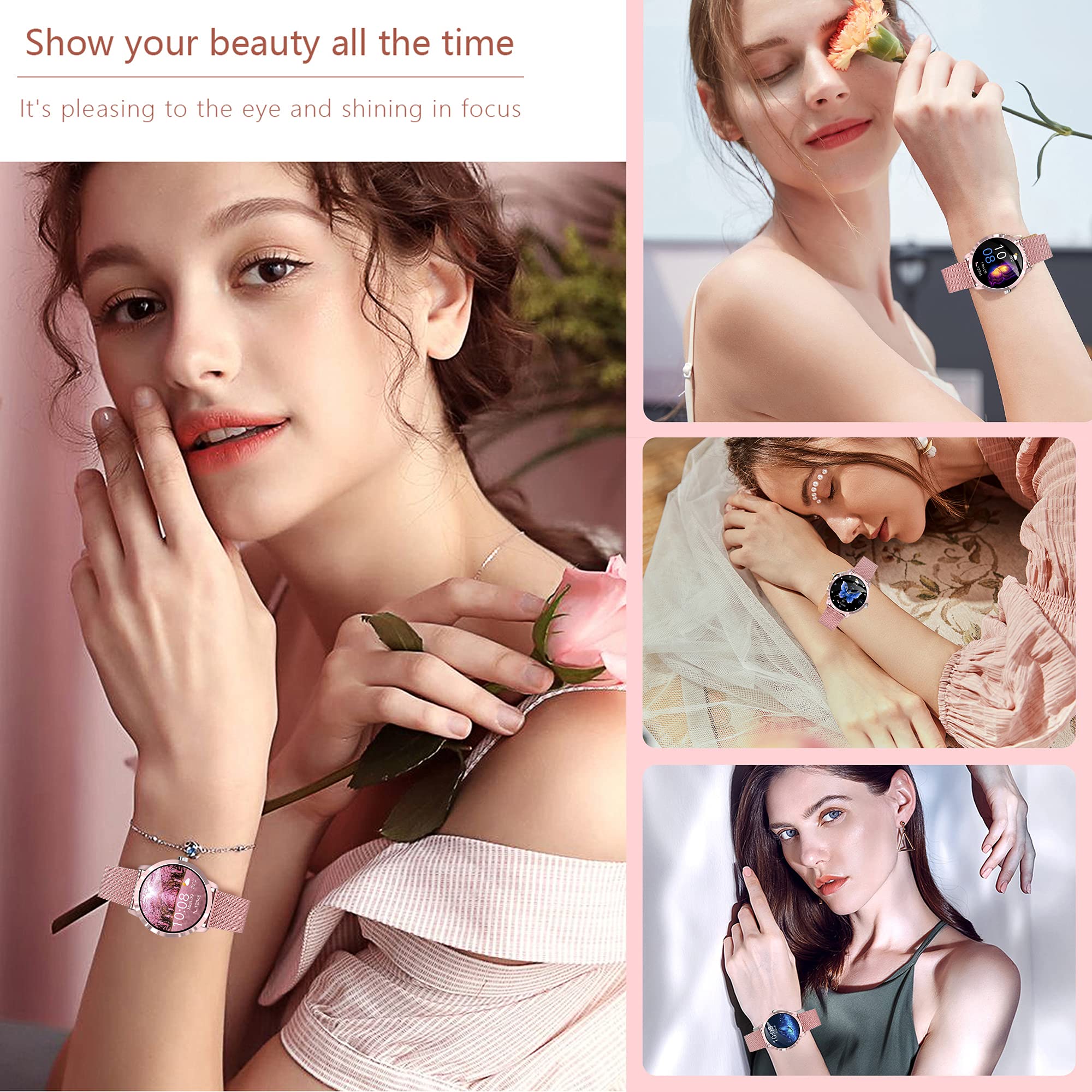 Smartwatch damski, 1,09 cala, dotykowy zegarek fitness, 22 tryby sportowe, tracker fitness z krokomierzem, stoperem, wodoszczelność IP68, inteligentny zegarek z pulsometrem, monitorem snu, zegarek